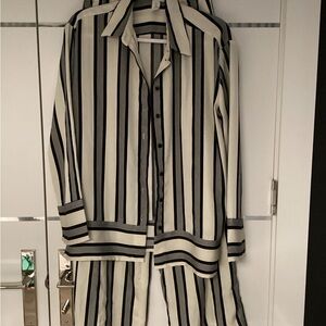 H&M Black and White Striped Button-Front Top & Pants Set